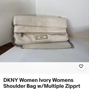 DKNYC Ivory Shoulder Bag with Chain Detail
